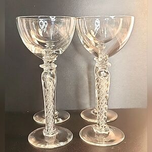Vtg 50s Blefeld Crystal SWIRLETTE Air Twist Cordial Glasses x 4 Aperitif Liqueur